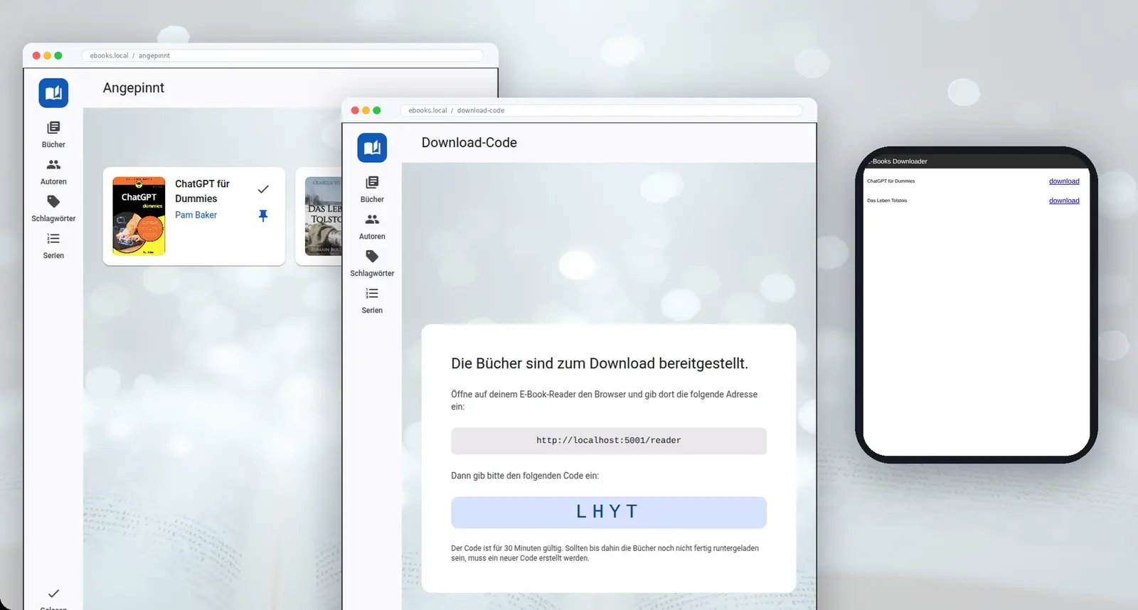 E-Books – Merkliste teilen, Download-Code und die minimalistische Reader-Seite